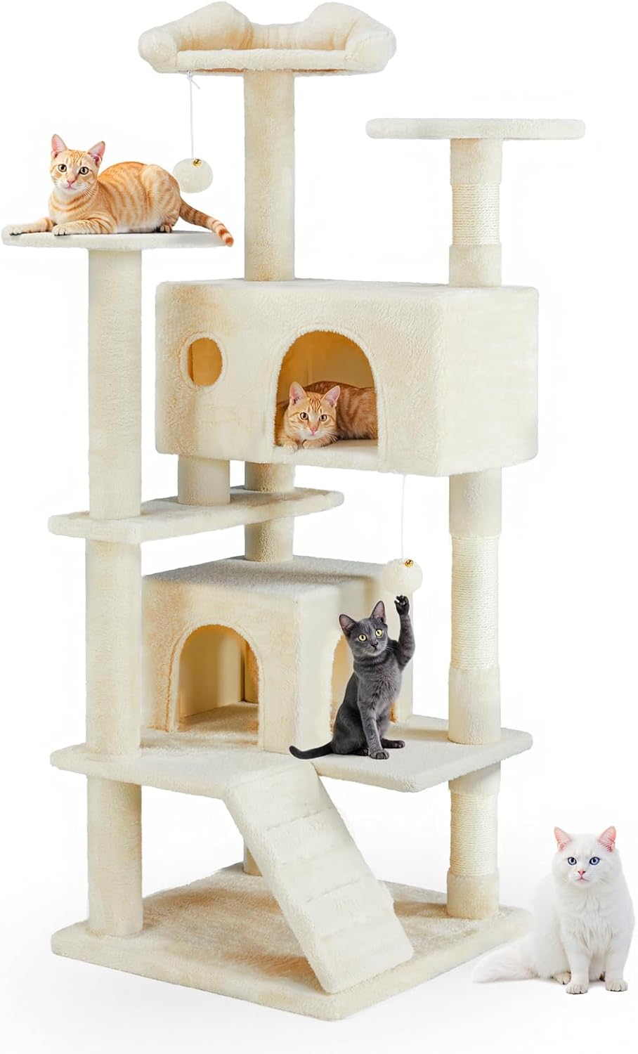 Aidoly 54-Inch Multi-Level Cat Tree – Twin Condos, 3 Perches, Ladder ...